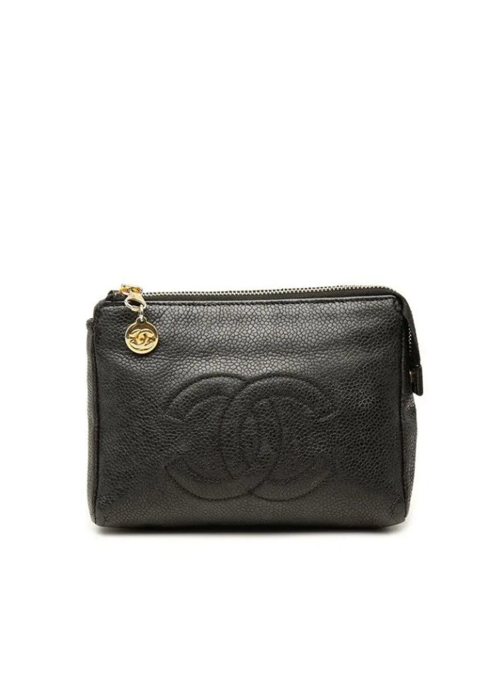 Chanel CC Logo Pouch Case Black Caviar Leather